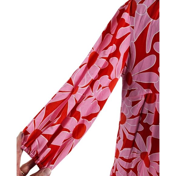 Dokotoo Womens Floral Red & Pink Flowy Tiered Maxi Boho Dress Med Beach Casual - Picture 8 of 11